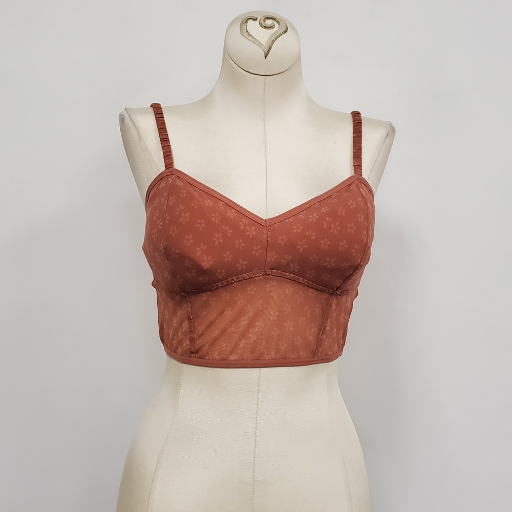 Gilly Hicks Micro Mesh Babydoll Cropped Top Size S Country Floral Orange Boho